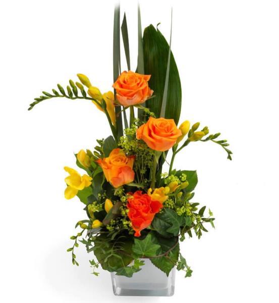 cascade-orange-flower-arrangement